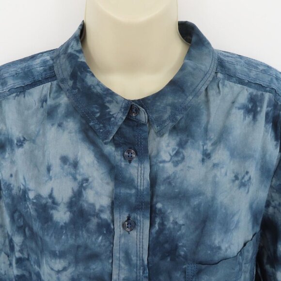 Pilcro Women Extra Large XL Blue Tie Dye Long Sleeve Button Collared Shirt Top - Picture 3 of 11